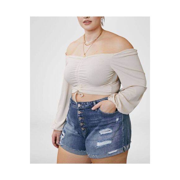 Kancan Lyric Ultra High Rise Distressed Button Fly Denim Shorts Women's 3XL - Picture 8 of 9